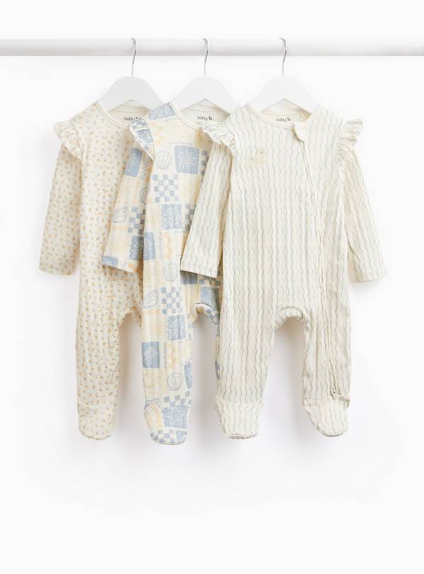 Shell & Floral Prints Sleepsuits 3 Pack 9-12 months